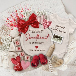 Valentine's Day Pregnancy Announcement Digital, Boho Baby Girl Announcement, Our Little Sweetheart, Boho Baby Reveal, Pregnancy Template