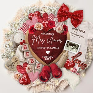 Anuncio de Embarazo ESPAÑOL del Día de San Valentín, Editable Baby Girl Reveal Social Medi, Anuncio de Embarazo bebé niña, Embarazo Reveal