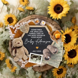 Winnie the Pooh Pregnancy Announcement, A Grand Adventure Baby Reveal Template, First Pregnancy Reveal, Pregnancy Flat Lay, Pooh Bear Baby
