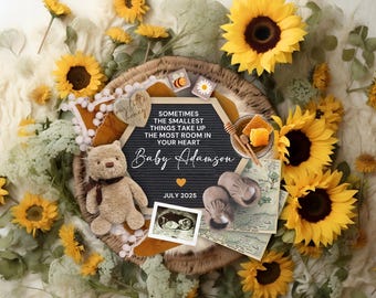 Winnie the Pooh Pregnancy Announcement, A Grand Adventure Baby Reveal Template, First Pregnancy Reveal, Pregnancy Flat Lay, Pooh Bear Baby