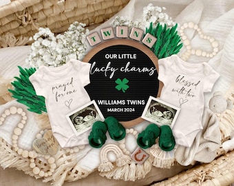 St Patricks Day Twins Pregnancy Announcement Digital, St Paddys Twins Reveal, Gender Neutral Pregnancy Template, Little Lucky Charms