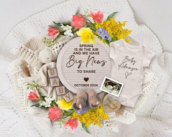 Spring Pregnancy Announcement Digital, Floral Baby Reveal, Editable Gender Neutral Pregnancy Announcement Template, Spring is in the air