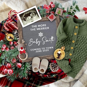 Christmas Pregnancy Announcement Digital, The more the merrier Baby Announcement, Holiday Pregnancy Reveal, Christmas Baby Reveal
