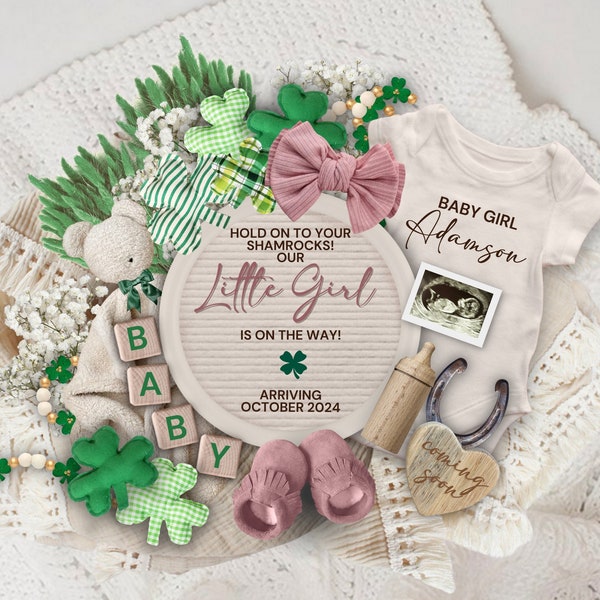 St Patrick's Day Girl Pregnancy Announcement Digital, Baby Girl Pregnancy Template, St Patty Baby, Lucky Charm Baby, Were Expecting a Girl