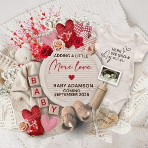 Valentine&#39;s Day Baby Announcement, Second Baby Reveal (Digital Template)