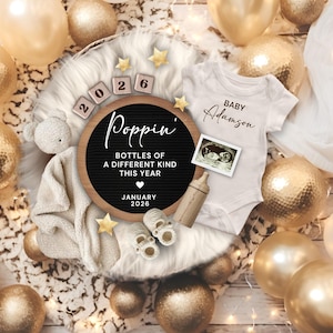 2026 New Year Digital Pregnancy Announcement, Poppin Bottles Baby Announcement, Editable Template, Baby Reveal, Pregnancy Reveal