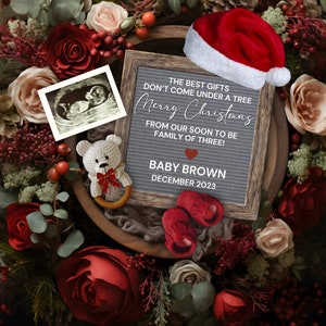Boho Christmas Pregnancy Announcement Digital, Pregnancy Reveal Template For Social Media, Gender Neutral Baby Reveal, December 2023 Baby