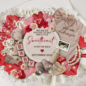 Valentine&#39;s Day Pregnancy Announcement Digital, Baby Girl Announcement, Our Little Sweetheart, Boho Baby Reveal, Pregnancy Reveal Template
