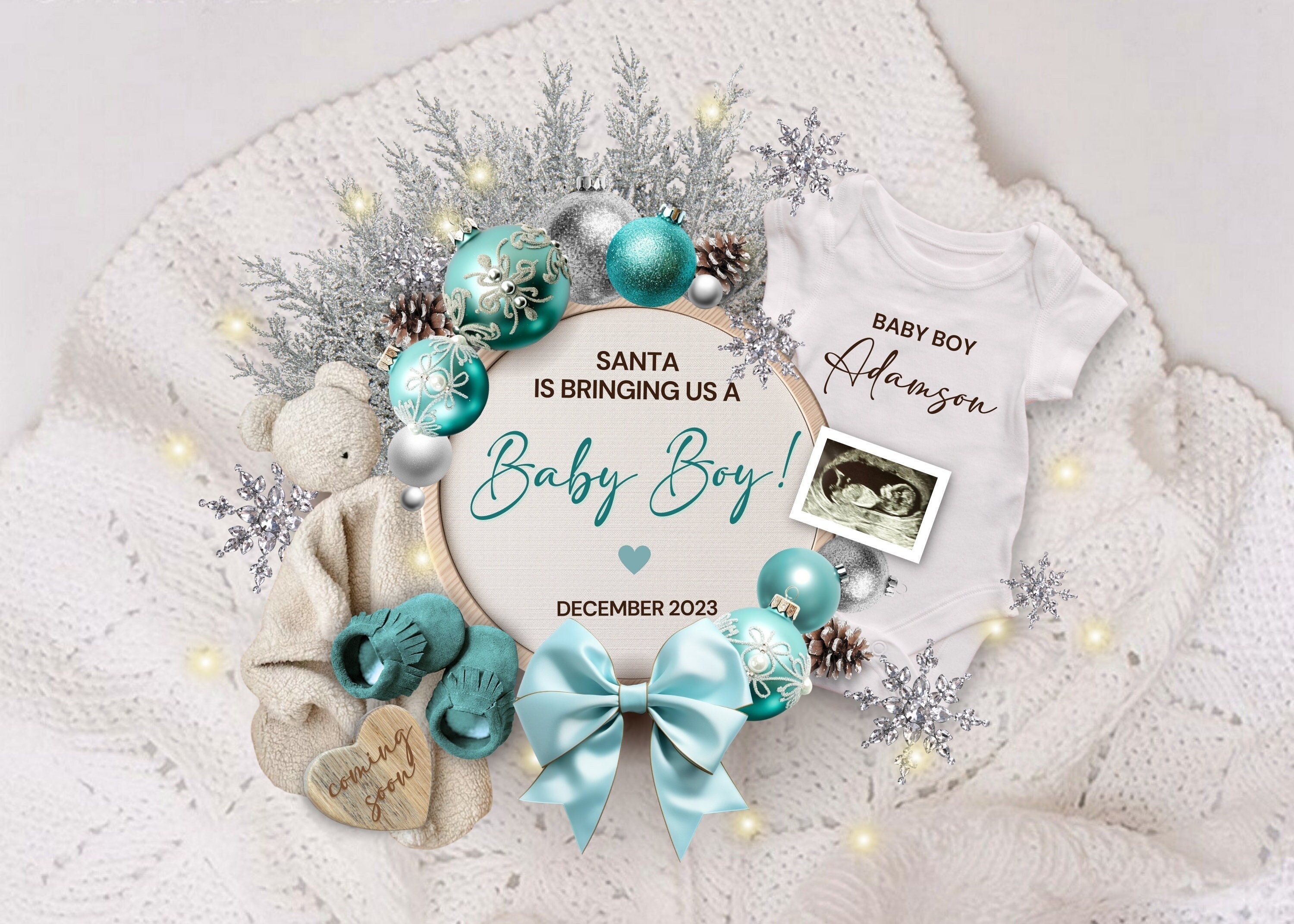 Boy Christmas Pregnancy Announcement, Editable Baby Boy Holiday Baby Reveal, It's a Boy Social Media Announcement, Pregnancy Flat Lay