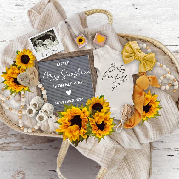 Sunflower Girl Pregnancy Announcement Digital, Miss Sunshine Baby Reveal, Digital Pregnancy Social Media Template It's a Girl