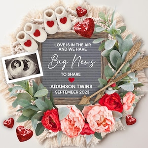 Valentines Day Twins Pregnancy Announcement Digital, Twins Reveal Social Media, Love is in the Air, February Baby Reveal, Editable Template