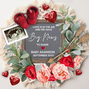 Valentines Day Pregnancy Announcement Digital,  Baby Announcement Social Media, Big News to share, February Baby Reveal, Editable Template