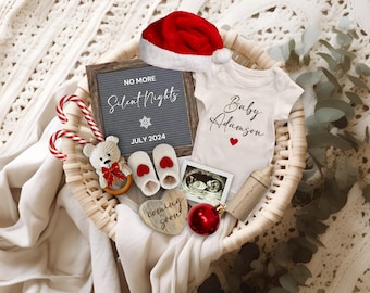 Christmas Pregnancy Announcement Digital, Editable Holiday First Pregnancy Reveal, Winter Farmhouse Baby Template, No Silent Nights