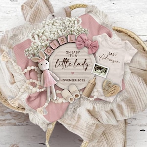 Girl Pregnancy Announcement for Social Media, Boho Gender Reveal, Baby Girl Announcement, Little Lady Baby Reveal, It's a Girl
