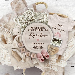 Rainbow Baby Girl Pregnancy Announcement Digital, Boho Rainbow Baby Girl Announcement, Social Media, After Every Storm is a Rainbow