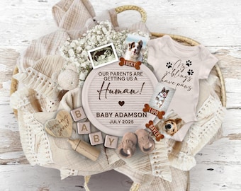 Pet Pregnancy Announcement Digital, Baby Announcement, Pregnancy Reveal, 3 Dogs Baby Reveal, Gender Neutral Baby Announcement Template