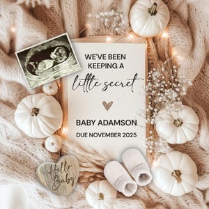Fall Pregnancy Announcement Digital, Thanksgiving Baby Announcement Template, Secret Baby Reveal, Neutral Baby Announcement, November 2025
