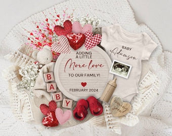 Valentine Digital Pregnancy Announcement, February Baby Announcement, Gender Neutral Baby Reveal Template, Adding a Little More Love
