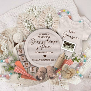 Easter Embarazo Announcement SPANISH, Baby Reveal Social Media, Anuncio de Embarazo, Ni antes ni despues Todo llega cuando tiene que llegar