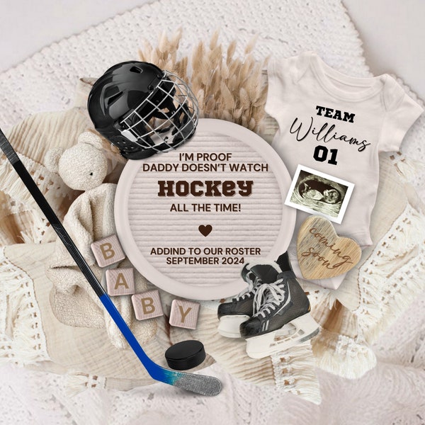 Hockey Pregnancy Announcement Digital, Sport Baby Reveal Template, Daddy Doesn't Watch Hockey all the Time, Social Media