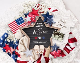 4th of July Pregnancy Announcement Digital Template, Red White and Blue Baby Announcement for Social Media