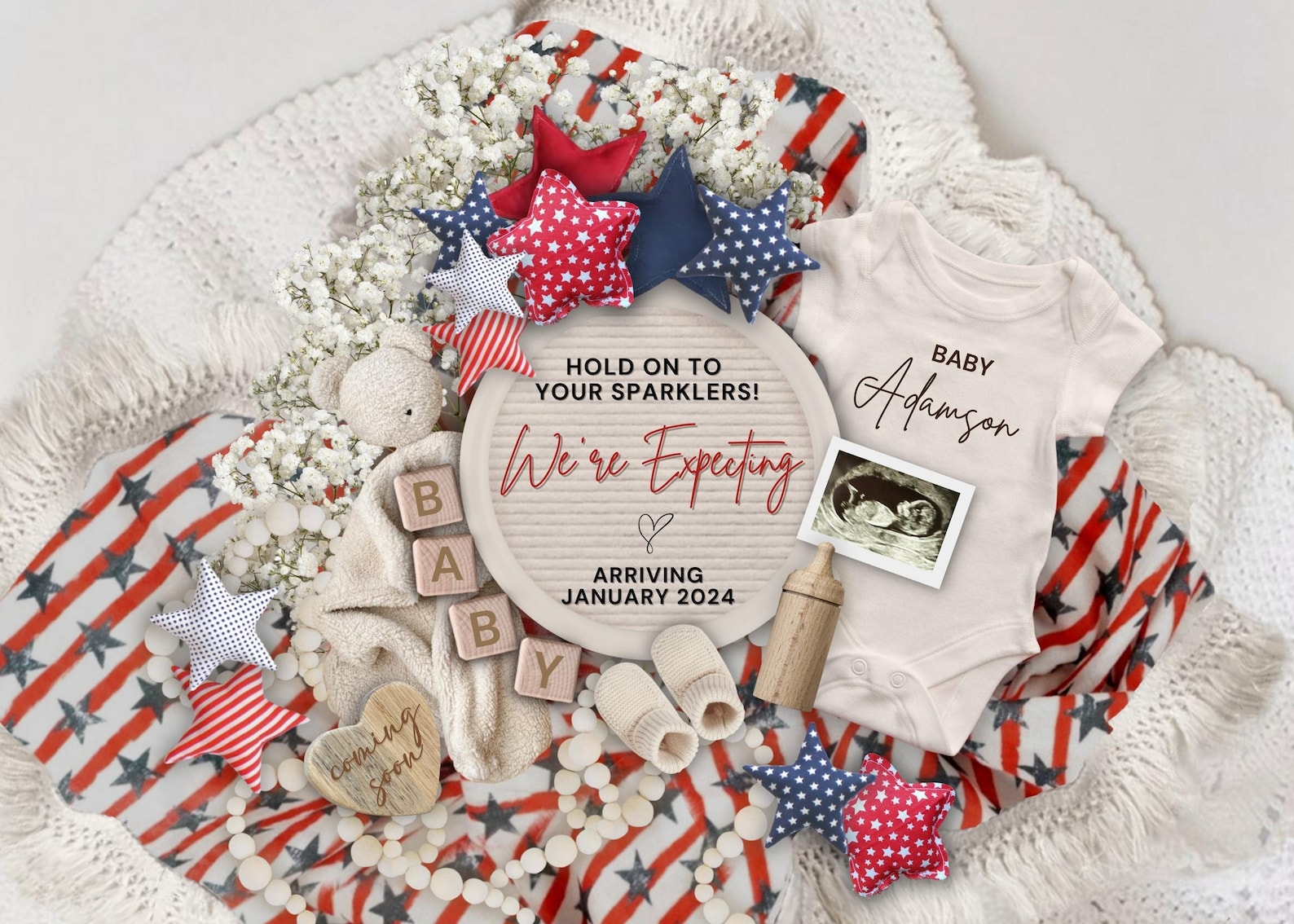 4th of July Pregnancy Announcement Digital Editable Baby - Etsy