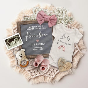 Rainbow Baby Girl Pregnancy Announcement Digital, Boho Rainbow Baby Girl Announcement, Social Media, After Every Storm is a Rainbow