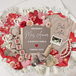 Valentijnsdag SPAANSE zwangerschapsaankondiging Digitale, bewerkbare Baby Reveal Social Media, Anuncio de Embarazo, zwangerschapssjabloon