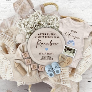 Rainbow Baby Boy Pregnancy Announcement Digital, Boho Rainbow Baby Boy Announcement, Social Media, After Every Storm is a Rainbow