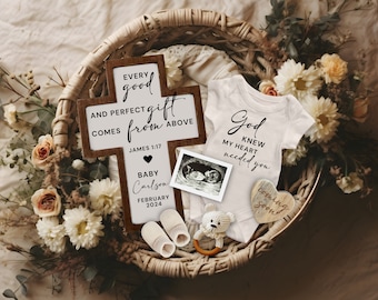 James 1:17 Pregnancy Announcement, Religious Pregnancy Announcement Template, Christian Baby Reveal, God Knew My Heart Needed You