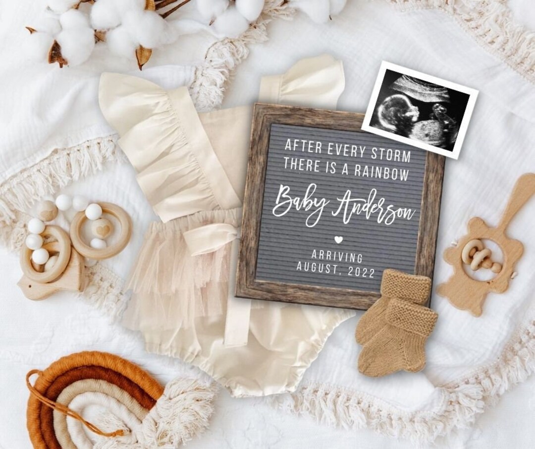 Boho Rainbow Baby Girl Announcement Pregnancy Announcement Etsy