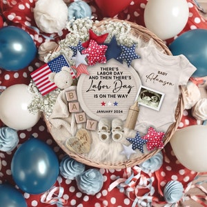 Labor Day Pregnancy Announcement, Digital Patriotic Baby Reveal Letterboard, Editable Social Media Labor Day Baby Reveal Template