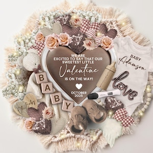 Valentine Day Digital Pregnancy Announcement with Test, Boho Baby Reveal Social Media, Pregnancy Reveal Template, Baby Announcement