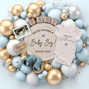Boy Pregnancy Announcement Digital, It's a Boy Gender Reveal Baby Announcement, Boho Baby Boy Reveal for Social Media, Pregnancy Flat Lay