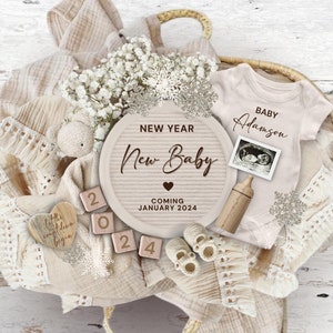 New Years Baby Announcement, New Year Digital Pregnancy Reveal, New Year New Baby Social Media Pregnancy Reveal, January 2024 New Baby