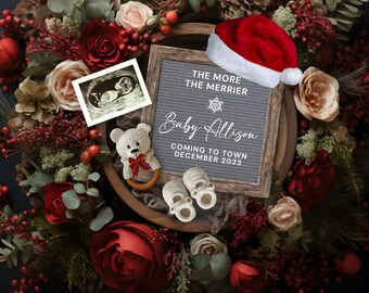 Christmas Pregnancy Announcement Digital, The more the merrier Baby Announcement, Holiday Pregnancy Reveal, Christmas Baby Reveal