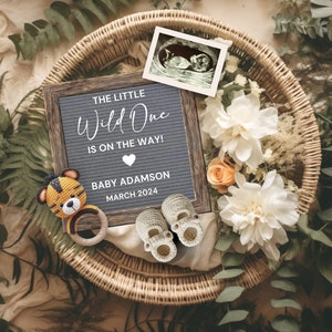 Safari Themed Pregnancy Announcement Digital, Editable Unexpected Baby Reveal, Digital Pregnancy Social Media Template, Little Wild One