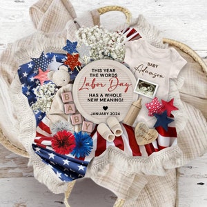 Labor Day Pregnancy Announcement, Digital Patriotic Baby Reveal Letterboard, Social Media Reveal Template, A Whole New Meaning Labor Day