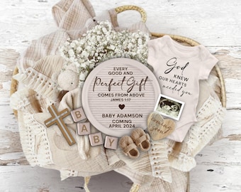 James 1:17 Pregnancy Announcement, Religious Pregnancy Announcement Template, Christian Baby Reveal, God Knew My Heart Needed You