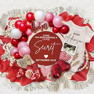 Faire-part de grossesse Saint-Valentin numérique, modèle de faire-part de grossesse Cupidon, réseaux sociaux, faire-part de bébé pour la Saint-Valentin