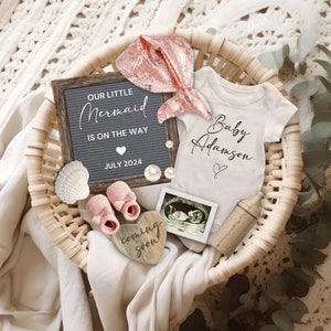 Mermaid Girl Pregnancy Announcement, Editable Mermaid Baby Girl Baby Reveal, It&#39;s a Girl Social Media Announcement, Our Little Mermaid