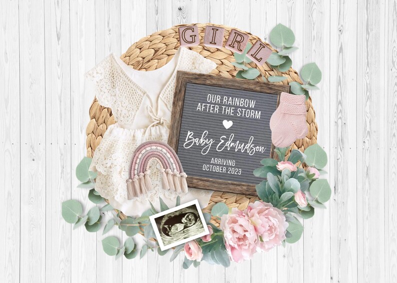 Rainbow Baby Girl Announcement Digital Pregnancy Announcement Etsy