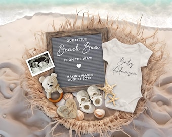 Beach Pregnancy Announcement, Digital Summer Baby Reveal, Little Beach Bum, Tropical Baby Announcement, Seashell Baby Reveal