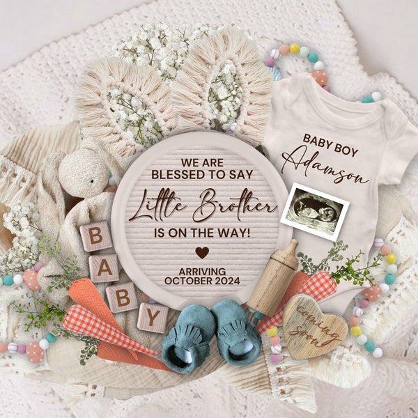 Easter Pregnancy Announcement Digital Template, It's a Boy Gender Reveal for Social Media, Little Brother is on the way, Baby Boy Reveal