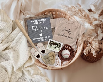 Baseball Pregnancy Announcement Digital, Gender Neutral Sports Baby Reveal, Pregnancy Flat Lay, Another Player to Our Team Pregnancy Reveal