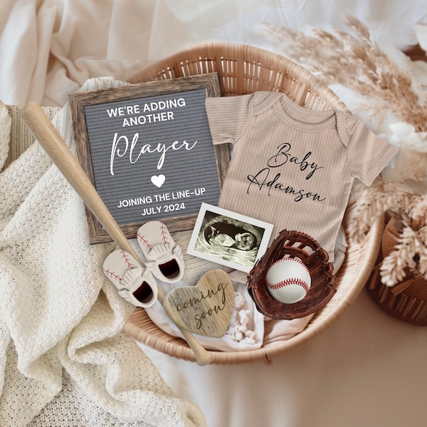 Baseball Pregnancy Announcement Digital, Gender Neutral Sports Baby Reveal, Pregnancy Flat Lay, Another Player to Our Team Pregnancy Reveal