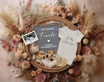 Boho Last Baby Pregnancy Announcement Digital, It's a Girl The Grand Finale Baby Announcement, Pregnancy Reveal, Baby Girl Reveal Template