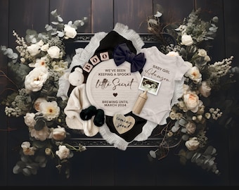 Gothic Halloween Baby Girl Pregnancy Announcement (Digital)