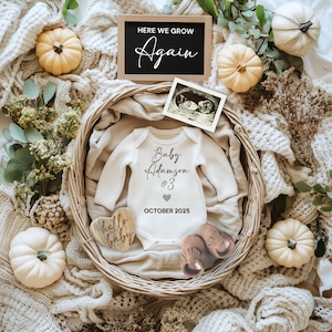 Fall Second Third Pregnancy Announcement, Here We Grow Again Baby Announcement, Thanksgiving Pregnancy Reveal, 2nd 3rd 4th Baby Reveal