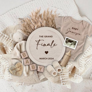 Last Baby Pregnancy Announcement Digital, Editable Boho The Grand Finale Baby Announcement, Gender Neutral Baby Reveal, Pregnancy Flat Lay